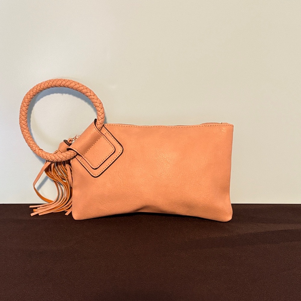 Tan Wristlet with Braided Handle